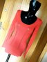 Червена туника тънко плетиво С, снимка 1 - Блузи с дълъг ръкав и пуловери - 26741409