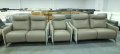 Бежов комплект кожени дивани с фотьойл с ел релакс механизъм, снимка 1 - Дивани и мека мебел - 40628344