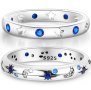 Красив сребърен пръстен със сини камъни халка, снимка 1 - Пръстени - 43613613