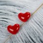 Обеци Алено сърце червени любов - антиалергични брошка комплект