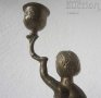 Стари свещници, свещник стар метален 24 см с момче фигура антика, снимка 3
