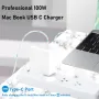 100W супер бързо зареждане, MacBook Pro зарядно устройство, с 1,8M USB C към C кабел, снимка 2