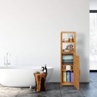 Бамбуков шкаф за баня 6 рафта Влагоустойчив шкаф за баня В x Ш x Д: 119 x 33 x 25,5 cm Естествен, снимка 2 - Шкафове - 38905233