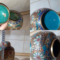 Cloisonne Клоазоне стара ваза буркан бронз клетъчен емайл, снимка 7 - Антикварни и старинни предмети - 43202532