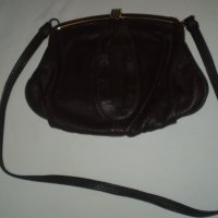 Антична кожена чанта Метална закопчалка и единична  дръжка Английска тъмно кафяв цвят  , снимка 2 - Чанти - 37367177