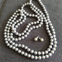 Комплект - гердан от естествени сладководни сиви перли, снимка 6 - Бижутерийни комплекти - 37249217