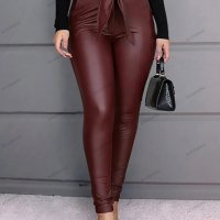 Дамски елегантен и семпъл панталон от изкуствена кожа, 2цвята - 023 , снимка 3 - Панталони - 43171299