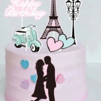 Happy Birthday мотор лампа Айфелова двойка кула топер клечки картон декор украса за торта, снимка 1 - Други - 32831032