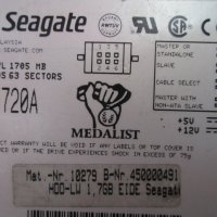 Seagate MEDALIST ST31720A-1.7 GB античен вътрешен твърд диск за колекционери., снимка 7 - Твърди дискове - 36989313