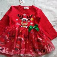 Коледни роклички малки и големи номера червен цвят с еленче и дантела. Памучна материя, еластична. , снимка 2 - Детски рокли и поли - 38481570