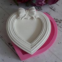 Голяма рамка сърце с пандела силиконов молд форма калъп фондан гипс декор, снимка 1 - Форми - 38505037