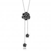 Черно цвете на сребърна верижка, снимка 3 - Колиета, медальони, синджири - 33214786