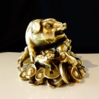 Бронзова статуетка Прасе с прасенца,злато,фън шуй 1.5 кг. , снимка 3 - Статуетки - 26225153