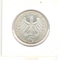 Germany-5 Deutsche Mark-1975 G-KM#143-Albert Schweitzer-Silver, снимка 4 - Нумизматика и бонистика - 37625478