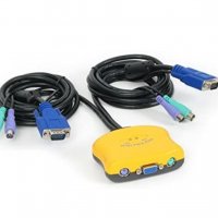 PS2 KVM Mini 2 в 1 кабел за 2 компютъра с 1 монитор VGA/PS2 клавиатура и мишка, снимка 1 - Кабели и адаптери - 29010256