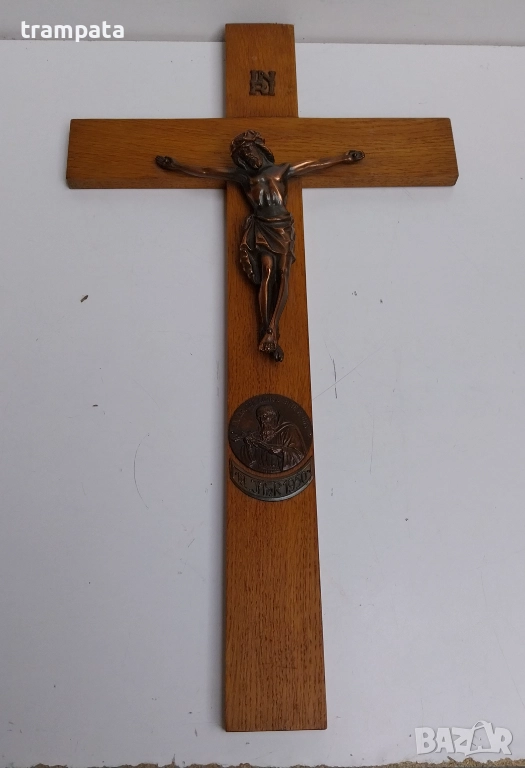 НАЙ ДОБРАТА ОФЕРТА 1950г. Стар кръст разпятие 60см. дърво, метал , снимка 1