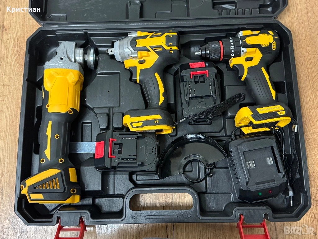 Акумулаторен винтоверт + гайковерт + ъглошлайф 36V | Комплект 3в1, снимка 1