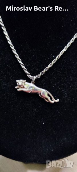 Масивен ,сребърен дамски синджир + масивна висулка "Пантера" , снимка 1