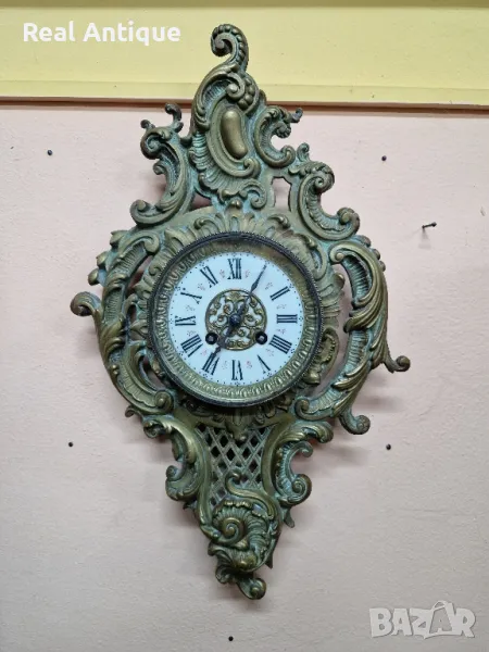 Рядък антикварен колекционерски френски бронзов стенен часовник Japy Freres 1870 г , снимка 1
