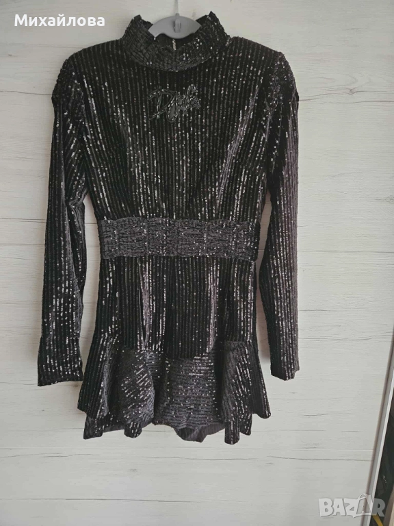 Черна парти рокля с пайети и цип, снимка 1
