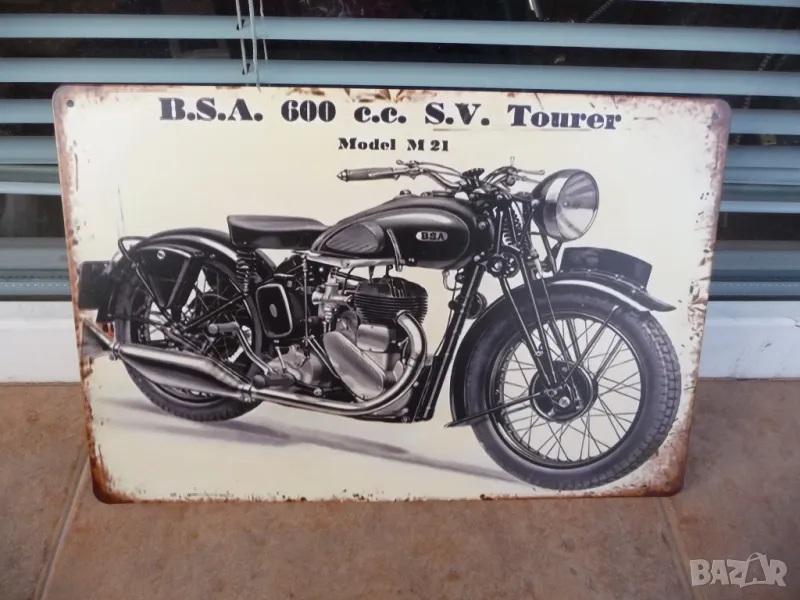 Метална табела мотор B.S.A. M21 стар мотоциклет класика класика 600 кубика, снимка 1