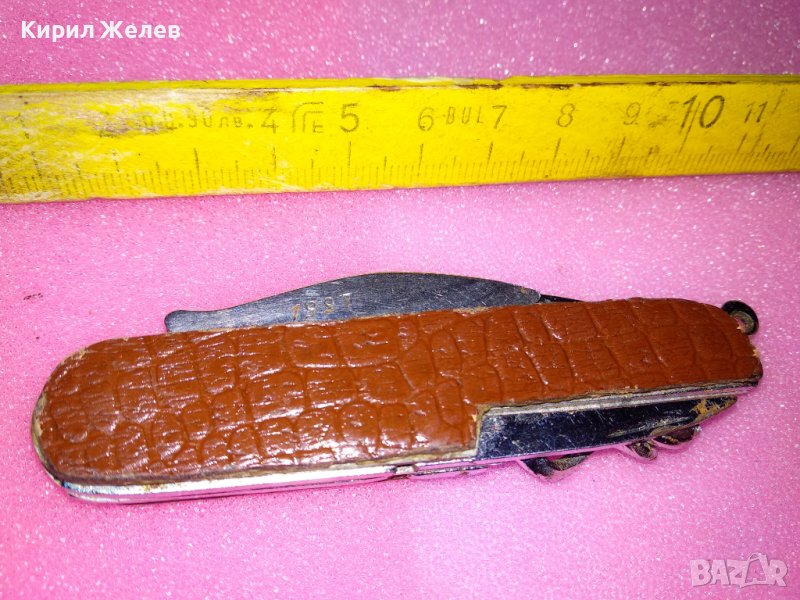 СТАРО КОМБИНИРАНО КОЛЕКЦИОНЕРСКО ДЖОБНО НОЖЧЕ с МАРКИРОВКА - 1997 На ОСТРИЕТО и КОЖЕНИ ЧИРЕНИ 43148, снимка 1