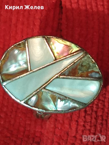 СЕДЕФЕН с ЕМАЙЛ СРЕБЪРЕН АВТОРСКИ ПРЪСТЕН РЪЧНА ИЗРАБОТКА 17252, снимка 1