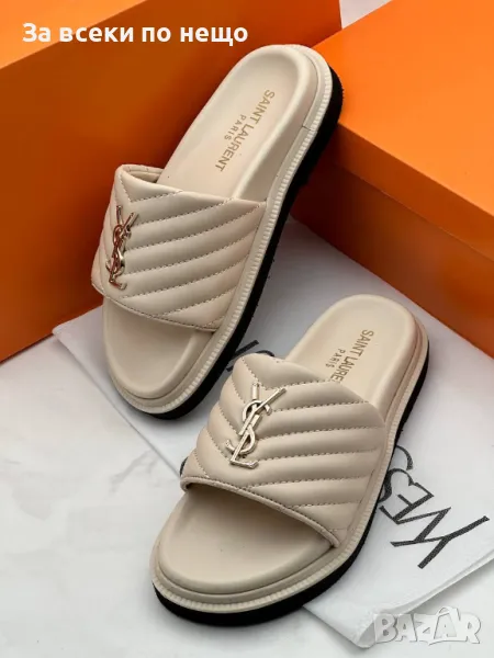 Yves Saint Laurent Дамски Бежови Кожени Чехли Код E278, снимка 1