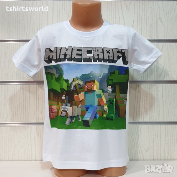 Нова бяла детска тениска с дигитален печат MINECRAFT (Майнкрафт), снимка 1