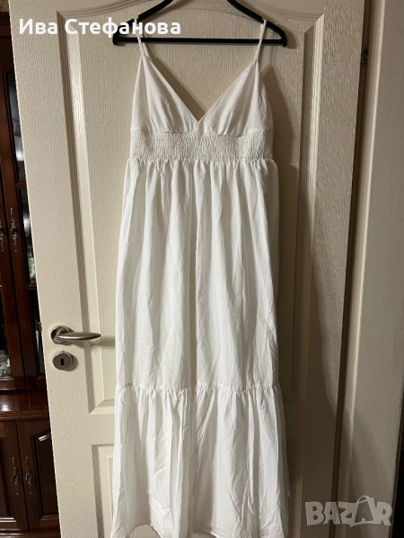 Нова ежедневна елегантна дълга бяла рокля 100 % памук памучна волни  , снимка 1