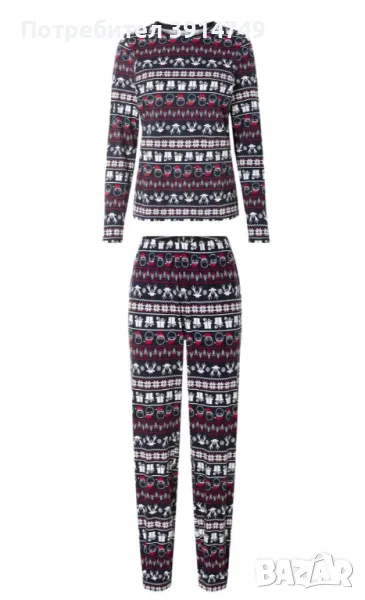 Дамска пижама 100% памук, зимен / коледен мотив, долнище + горнище, L, НОВА, снимка 1