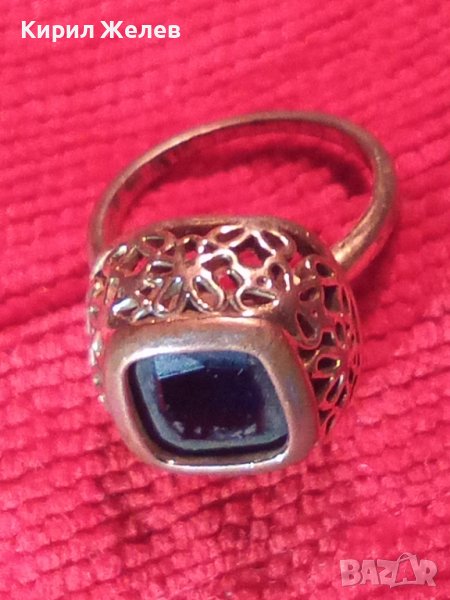 СТАРИНЕН МЕДЕН ПОЗЛАТЕН СКЪПОЦЕНЕН ПРЪСТЕН ЮВЕЛИРНА МАЙСТОРСКА ИЗРАБОТКА с ЧЕРЕН ОНИКС УНИКАТ 26803, снимка 1