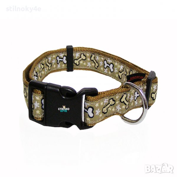 Нашийник за куче в бежов цвят и принт на кокалчета Нашийници за кучета Кучешки нашийник, снимка 1