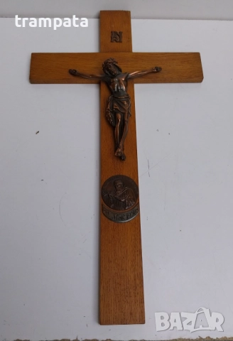 НАЙ ДОБРАТА ОФЕРТА 1950г. Стар кръст разпятие 60см. дърво, метал 