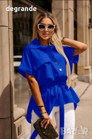 Италиански ризи с колан налични в синьо розово и бяло, снимка 2 - Ризи - 51408288