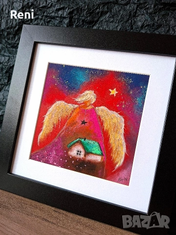 Ангел Къщовник, картина пастел, оригинал, снимка 2 - Картини - 53571914