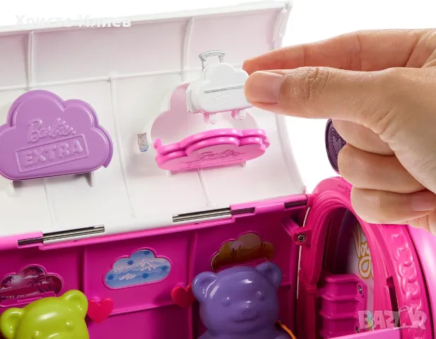 Самолет на Барби с кукла Barbie Extra Mini Minis с много аксесоари, снимка 4 - Кукли - 49540146