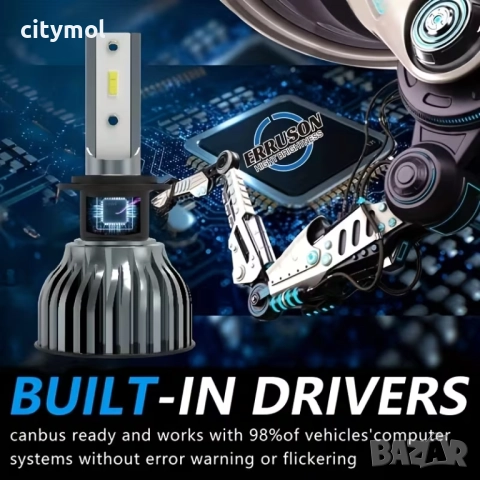 Комплект 2 бр. авто лампи/крушки H4 LED, 4300K, с вентилатори, снимка 3 - Аксесоари и консумативи - 52626041