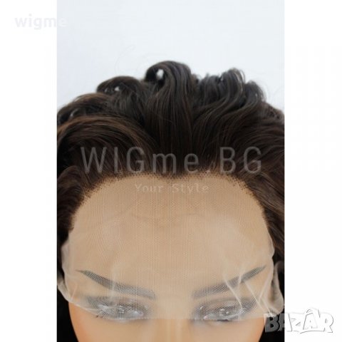 Дълга къдрава тъмнокестенява лейс фронт перука Пенелопе, снимка 3 - Аксесоари за коса - 27905002