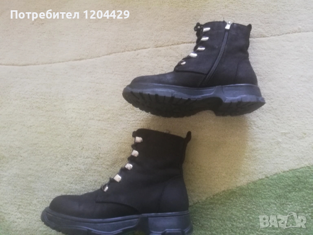 Боти тип кубинки, естествен набук, черни, 37 номер, снимка 4 - Дамски боти - 51438422