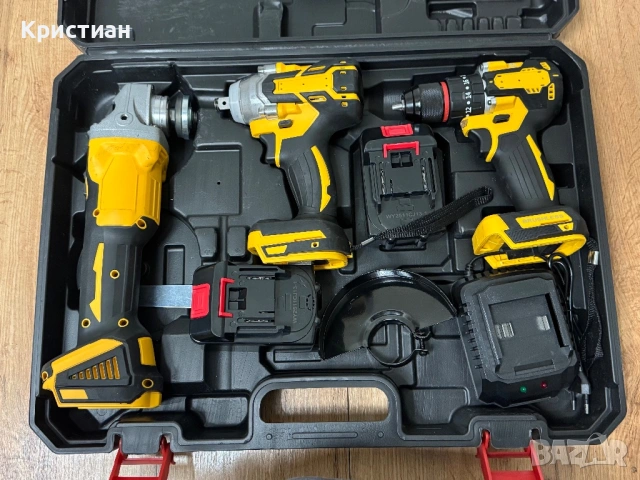 Акумулаторен винтоверт + гайковерт + ъглошлайф 36V | Комплект 3в1