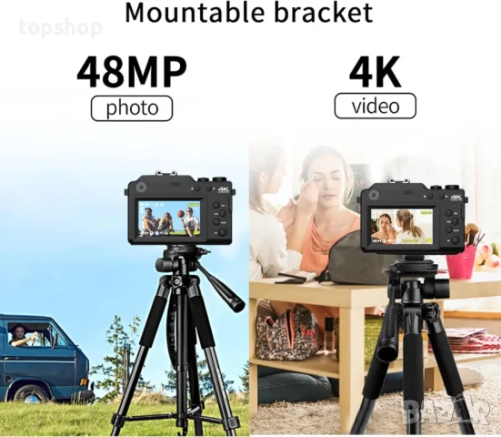 Цифрова фотокамера TEKXDD, 4K Vlog камера, 64GB SD, 18X увеличение, двойна камера предна и задна..., снимка 6 - Камери - 50542377