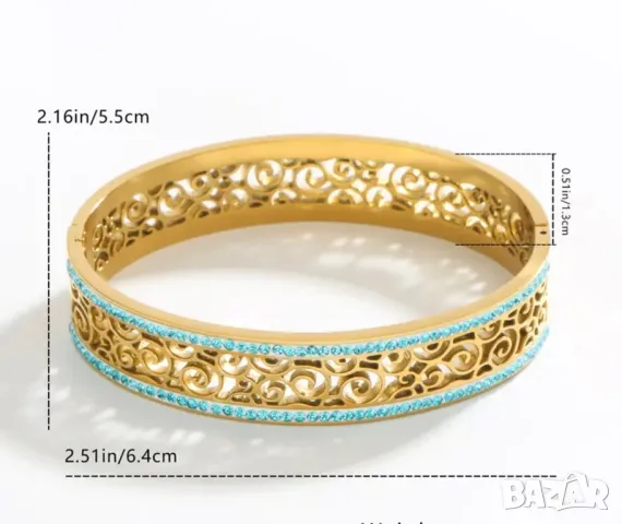 Позлатена гривна с кристали Swarovski, снимка 2 - Гривни - 45385494