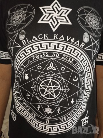 Black kavar L- Оригинална черна тениска с бели зодиакални щампи , снимка 5 - Тениски - 37756154