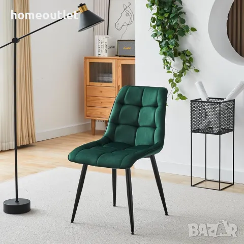 Трапезни столове с дамаска от кадифе (к-кт от 2 бр.) C-UDC087GR, снимка 4 - Столове - 49272967