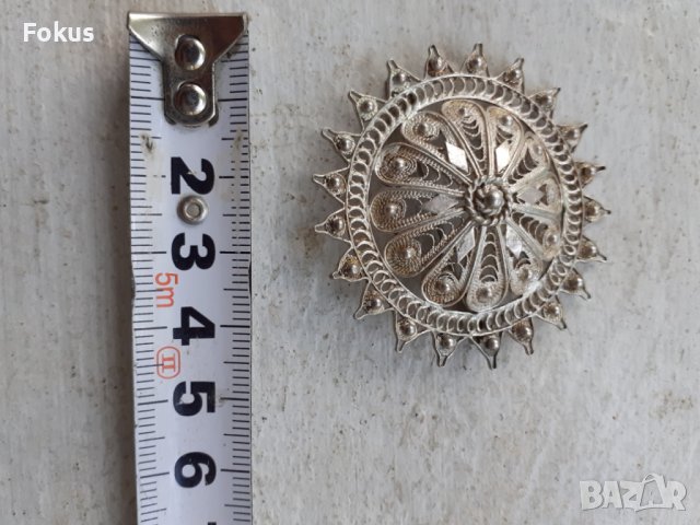 Възрожденски накит сребърна брошка филигран гранулация, снимка 6 - Антикварни и старинни предмети - 38274685