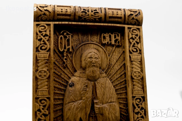 Релефна икона на свети Сергий Радонежски от масивен дъб, снимка 5 - Икони - 53224461