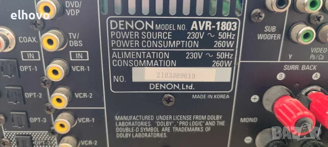 Ресивър Denon AVR-1803, снимка 3 - Ресийвъри, усилватели, смесителни пултове - 49008001