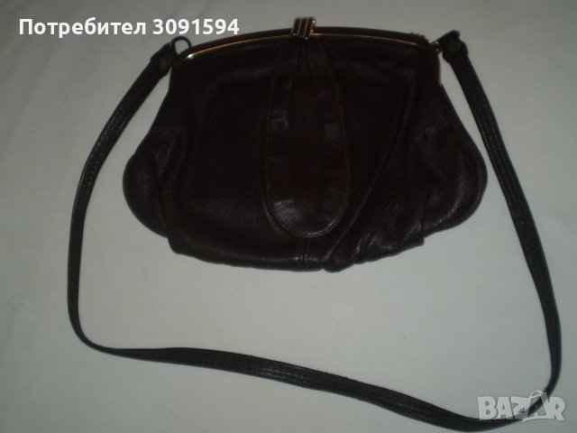 Антична кожена чанта Метална закопчалка и единична  дръжка Английска тъмно кафяв цвят  , снимка 2 - Чанти - 37367177