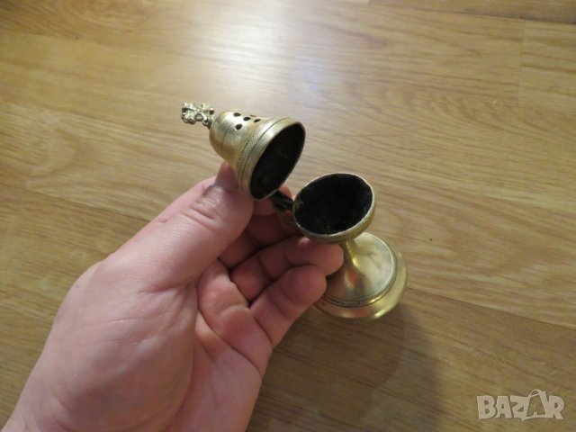 малко удобно бронзово кадило за да е винаги с вас, тамянник -10,5 см, 1922г, Царство България , снимка 3 - Декорация за дома - 28206585